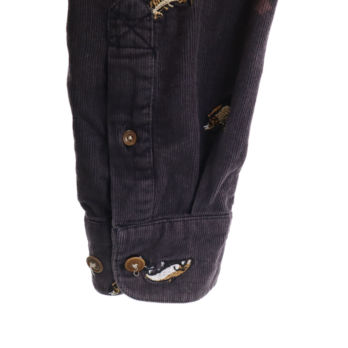 Barbour バブアー フィッシュ刺繍 長袖 コーデュロイ ボタンダウンシャツ M チャコールグレー 魚 メンズ