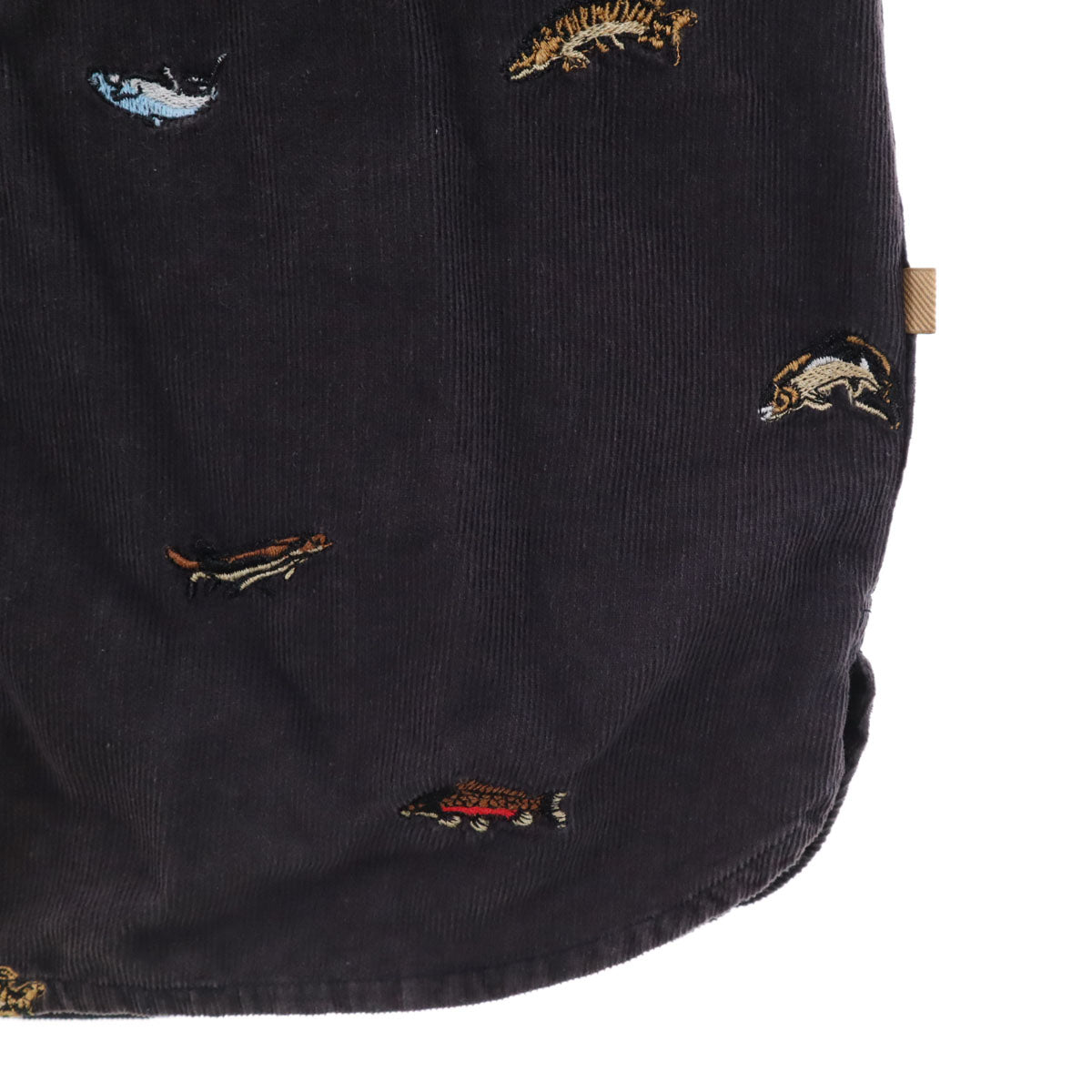 Barbour バブアー フィッシュ刺繍 長袖 コーデュロイ ボタンダウンシャツ M チャコールグレー 魚 メンズ