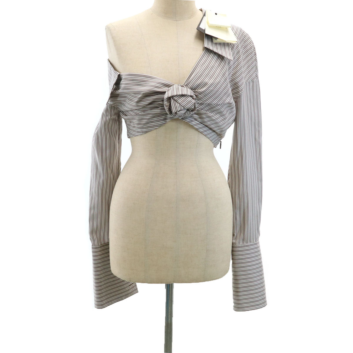 FENDI フェンディ イタリア製 シルク ストライプ柄 長袖 ショート丈 シャツ 38 ホワイト FS7472 Wカフス レディース