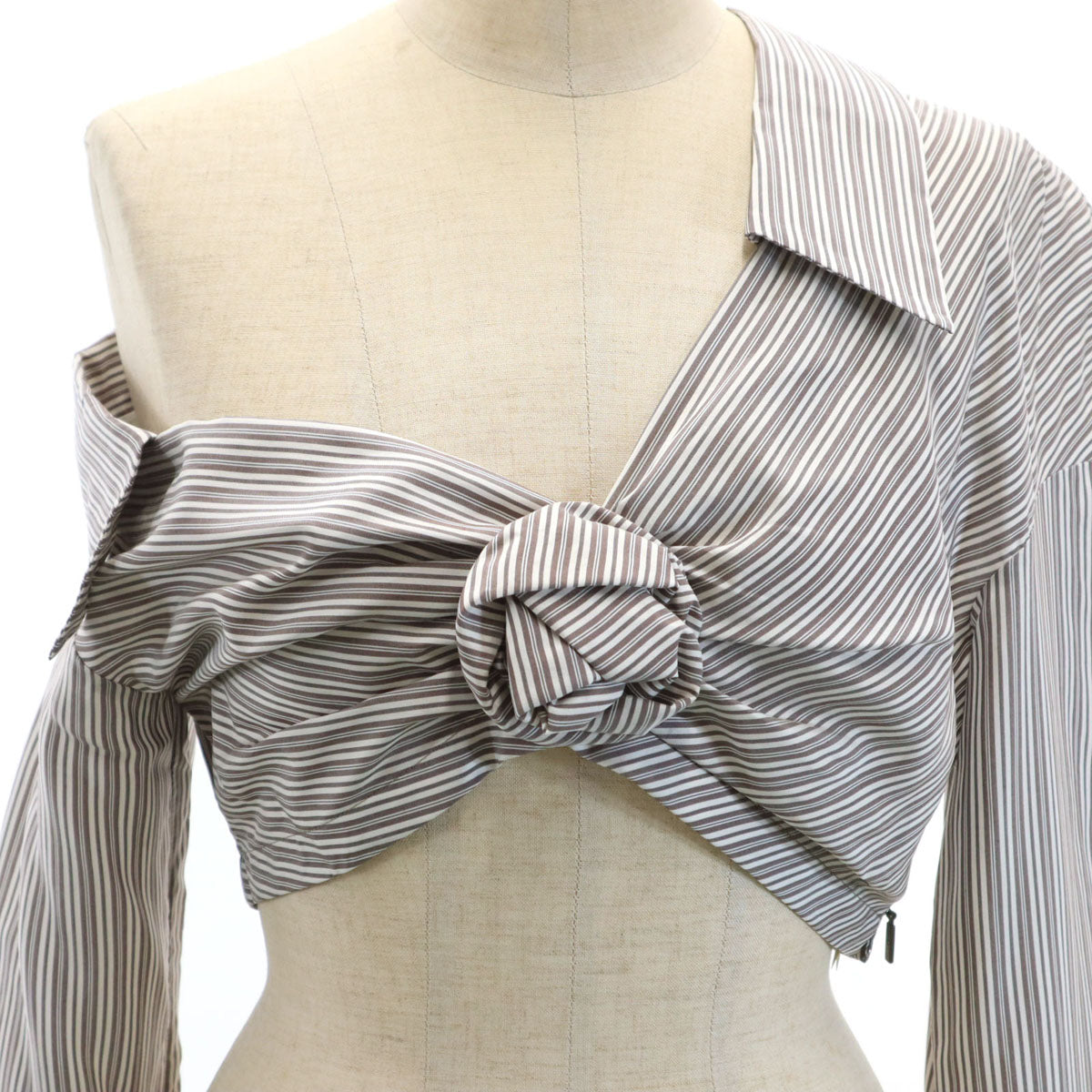 FENDI フェンディ イタリア製 シルク ストライプ柄 長袖 ショート丈 シャツ 38 ホワイト FS7472 Wカフス レディース