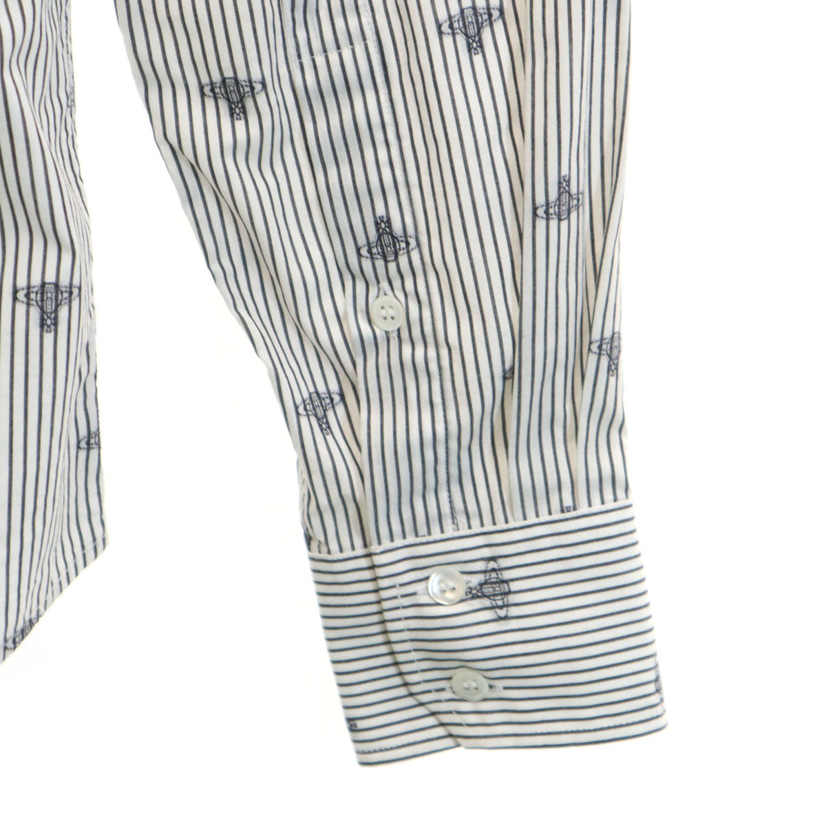 Vivienne WestwoodMAN ヴィヴィアンウエストウッドマン 日本製 ストライプ オーブ柄 長袖 コットンシャツ 48 ホワイト メンズ