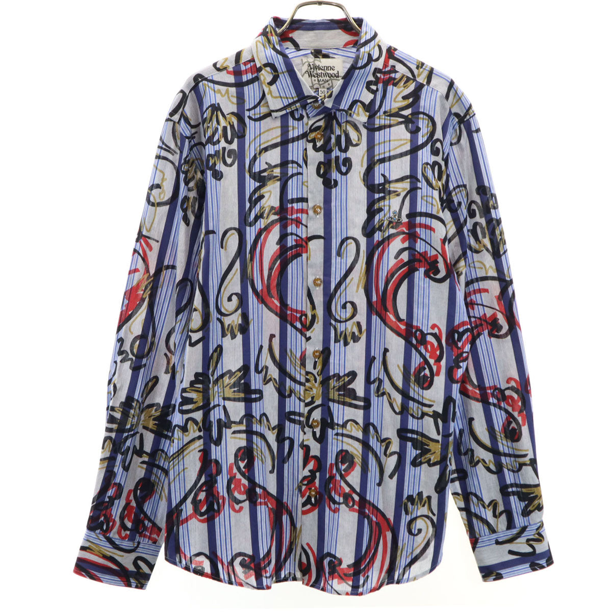 Vivienne WestwoodMAN ヴィヴィアンウエストウッドマン 日本製 ストライプ柄 長袖 シャツ 50 ブルー系 メンズ