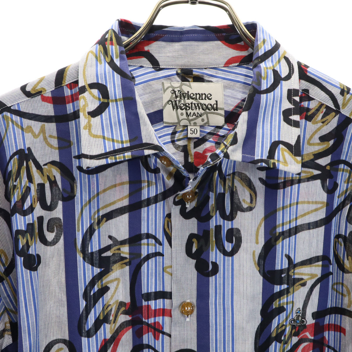 Vivienne WestwoodMAN ヴィヴィアンウエストウッドマン 日本製 ストライプ柄 長袖 シャツ 50 ブルー系 メンズ