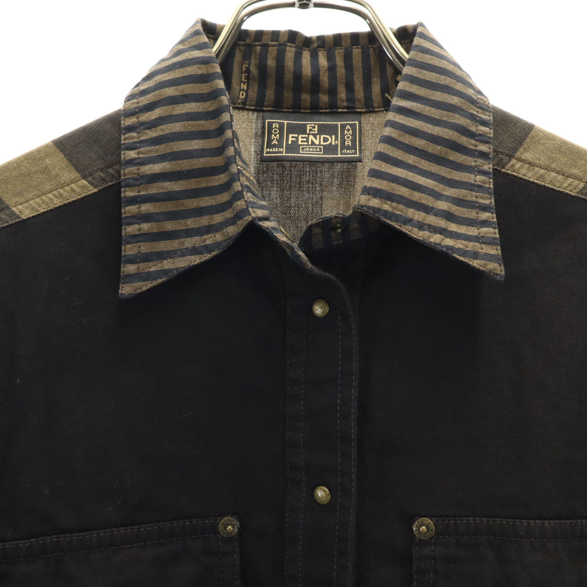 FENDI jeans フェンディ ジーンズ イタリア製 長袖 ワークシャツ 42 ブラック レディース
