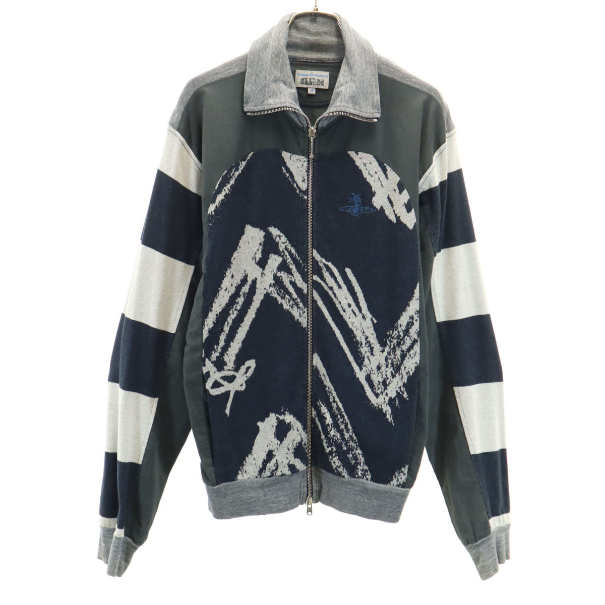 Vivienne WestwoodMAN ヴィヴィアンウエストウッドマン イタリア製 総柄 ニット切替 ブルゾン M チャコールグレー ジャケット メンズ