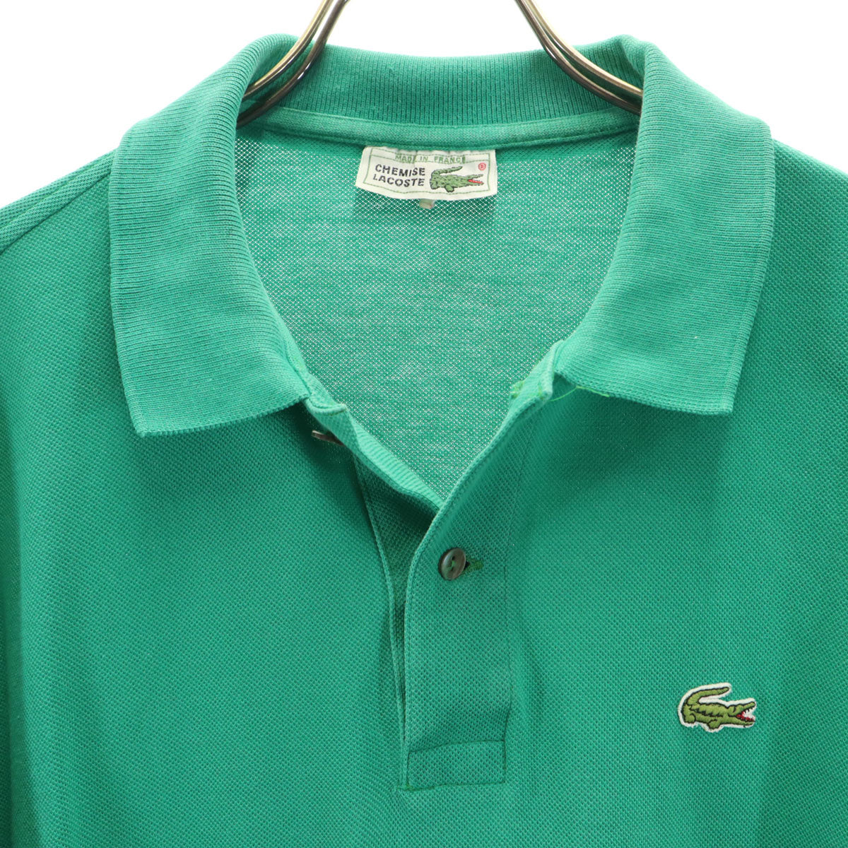 CHEMISE LACOSTE シュミーズラコステ 80s フランス製 ヴィンテージ 半袖 ポロシャツ 7 グリーン 鹿の子 ビッグサイズ メンズ