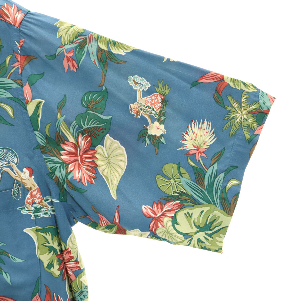 reyn spooner レインスプーナー 90s オールド ハワイアン柄 半袖 アロハシャツ M 青紺 メンズ