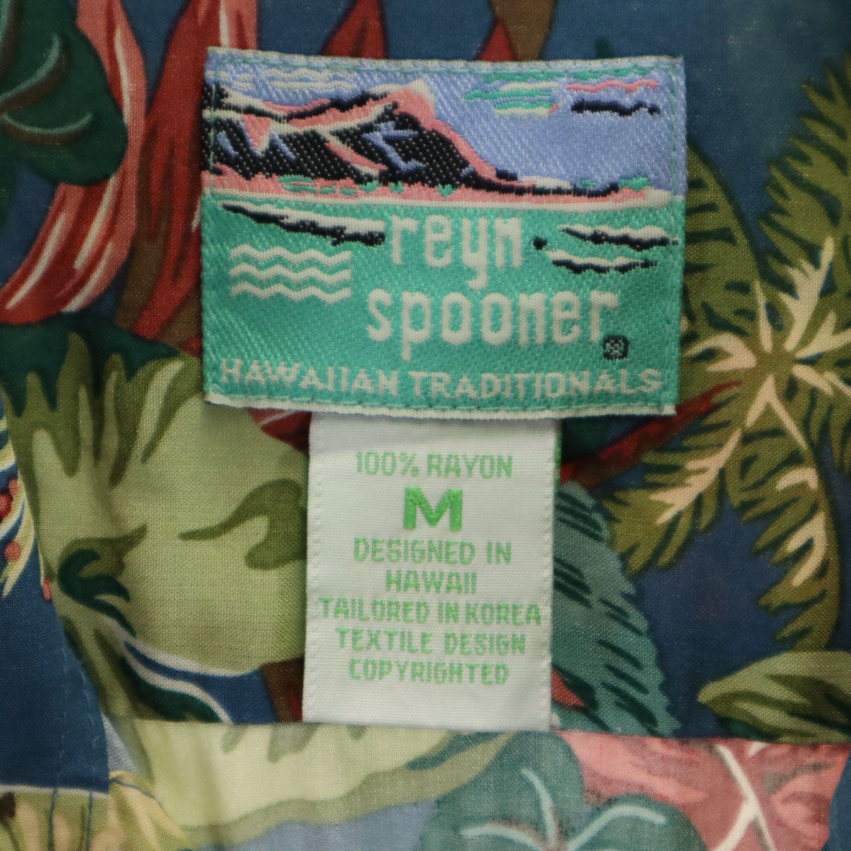 reyn spooner レインスプーナー 90s オールド ハワイアン柄 半袖 アロハシャツ M 青紺 メンズ