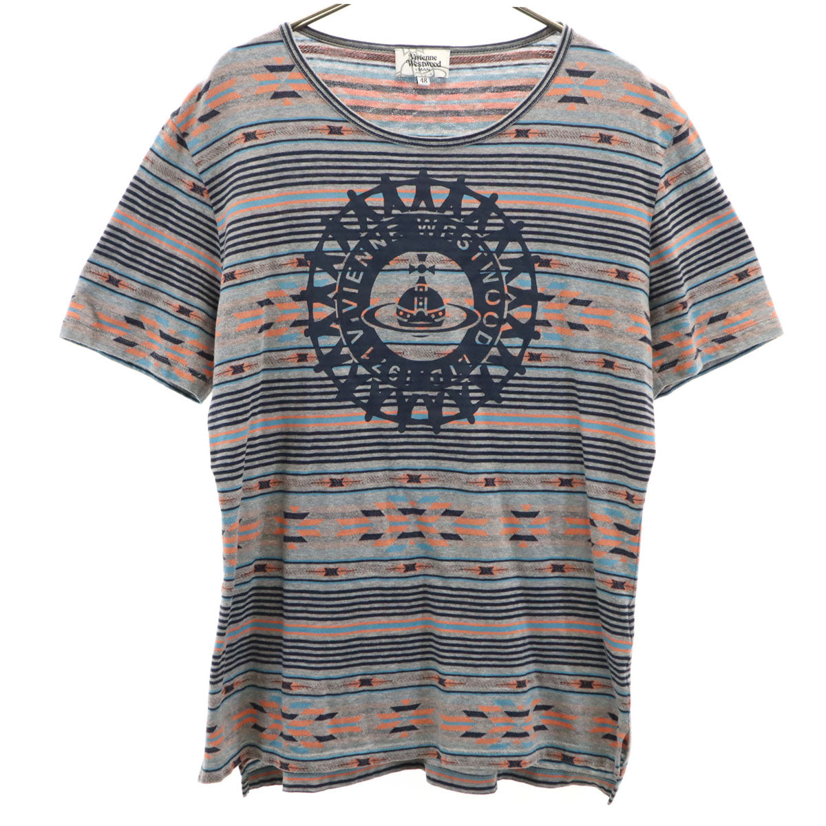 Vivienne WestwoodMAN ヴィヴィアンウエストウッドマン 日本製 ボーダー柄 オーブロゴ 半袖 Tシャツ 48 グレー メンズ