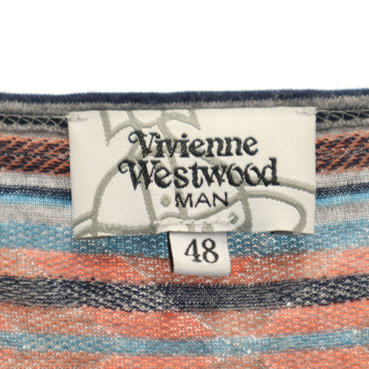 Vivienne WestwoodMAN ヴィヴィアンウエストウッドマン 日本製 ボーダー柄 オーブロゴ 半袖 Tシャツ 48 グレー メンズ