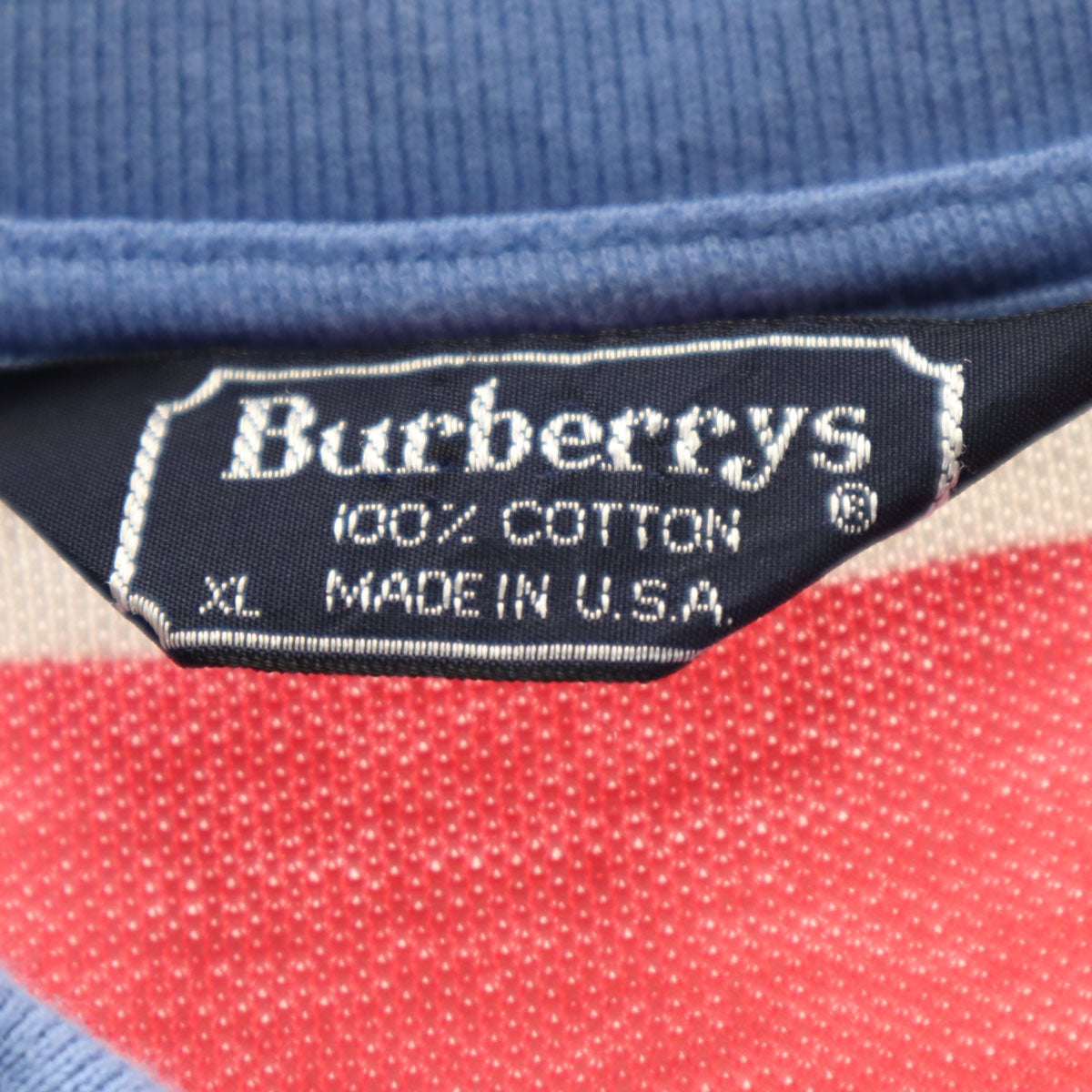 Burberrys バーバリーズ 90s USA製 オールド ボーダー柄 半袖 ポロシャツ XL ブルー系 鹿の子 メンズ