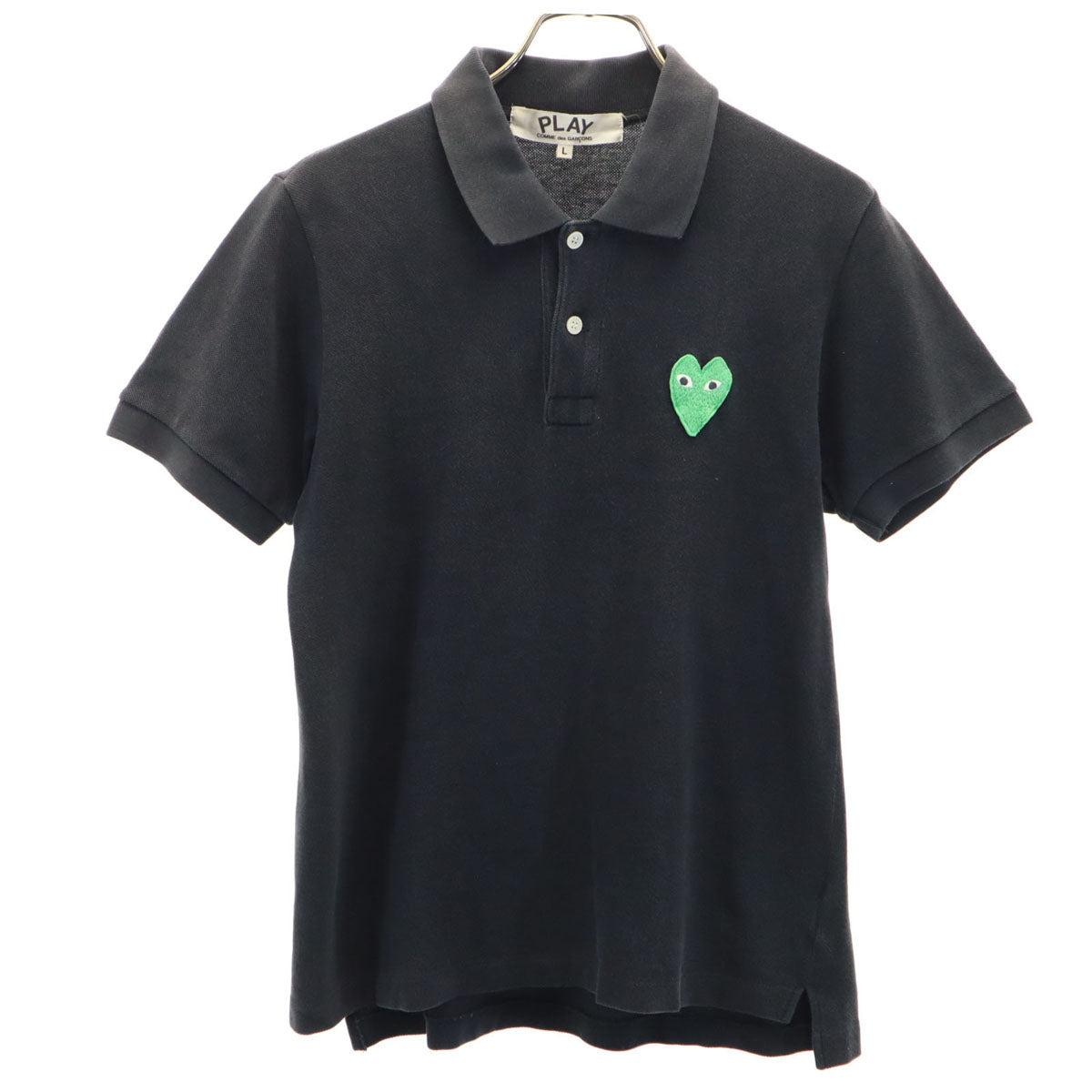 PLAY COMME des GARCONS プレイコムデギャルソン 日本製 半袖 ポロシャツ L ブラック 鹿の子 レディース