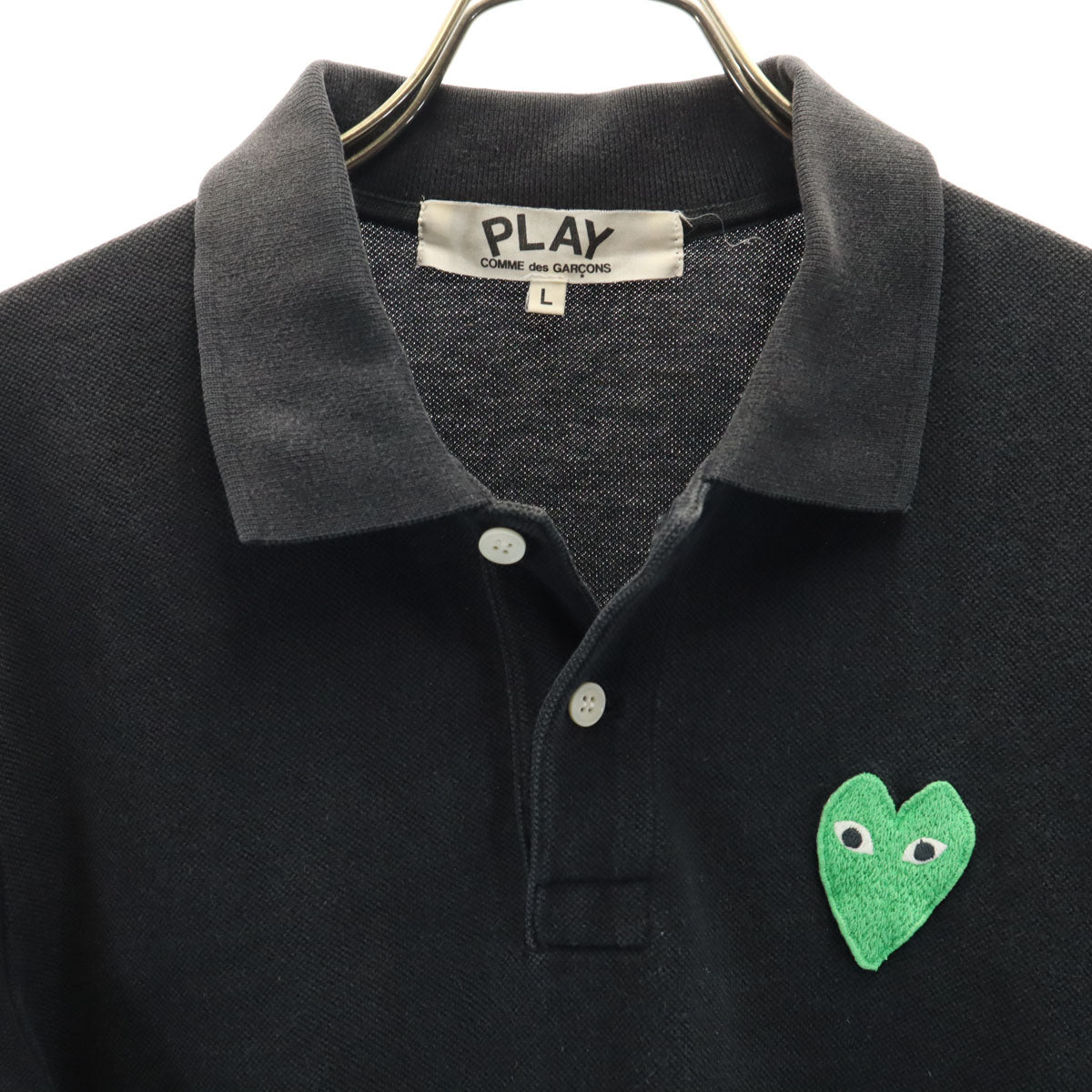 PLAY COMME des GARCONS プレイコムデギャルソン 日本製 半袖 ポロシャツ L ブラック 鹿の子 レディース