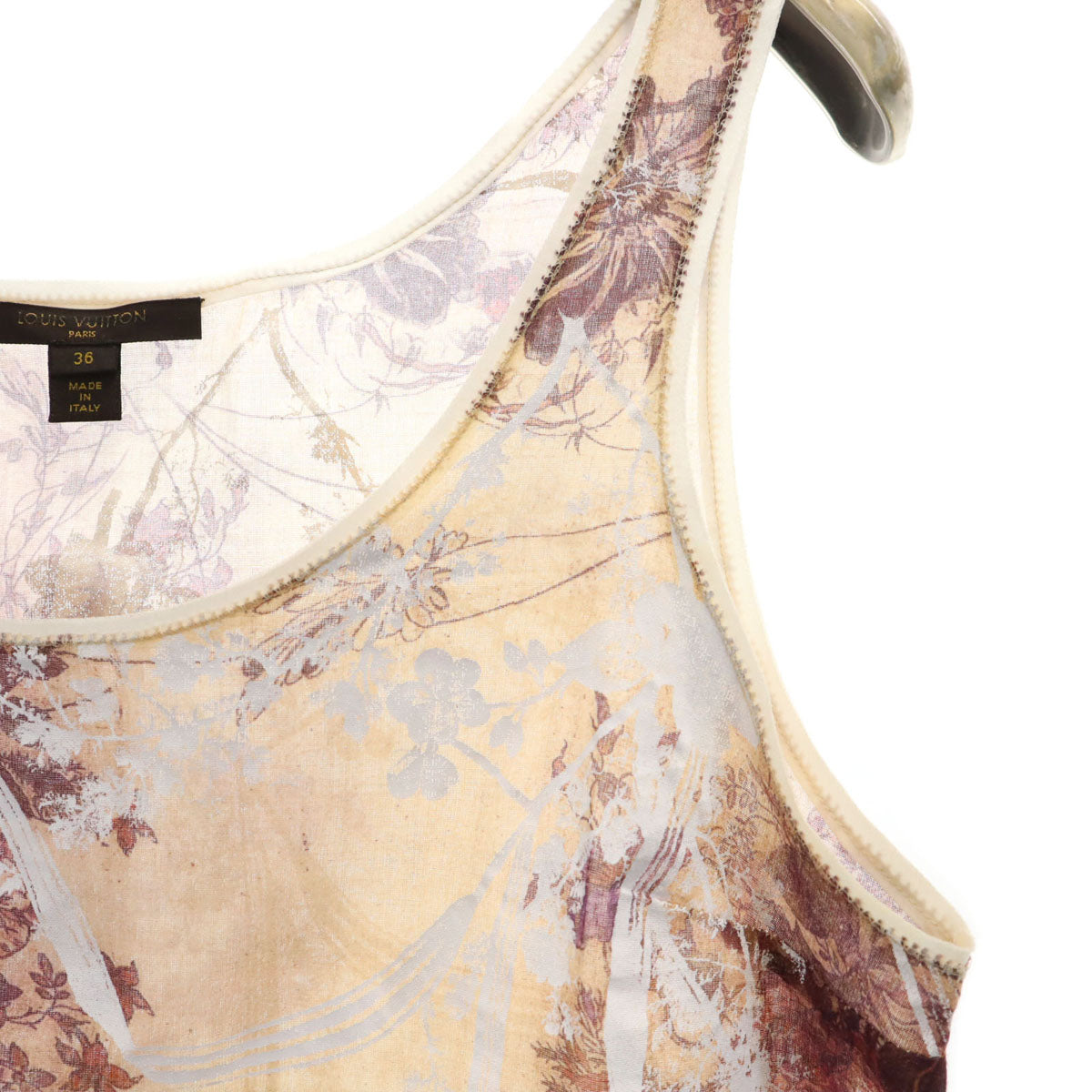 LOUIS VUITTON ルイヴィトン イタリア製 花柄 ノースリーブ シアー カットソー 36 ベージュ系 レディース