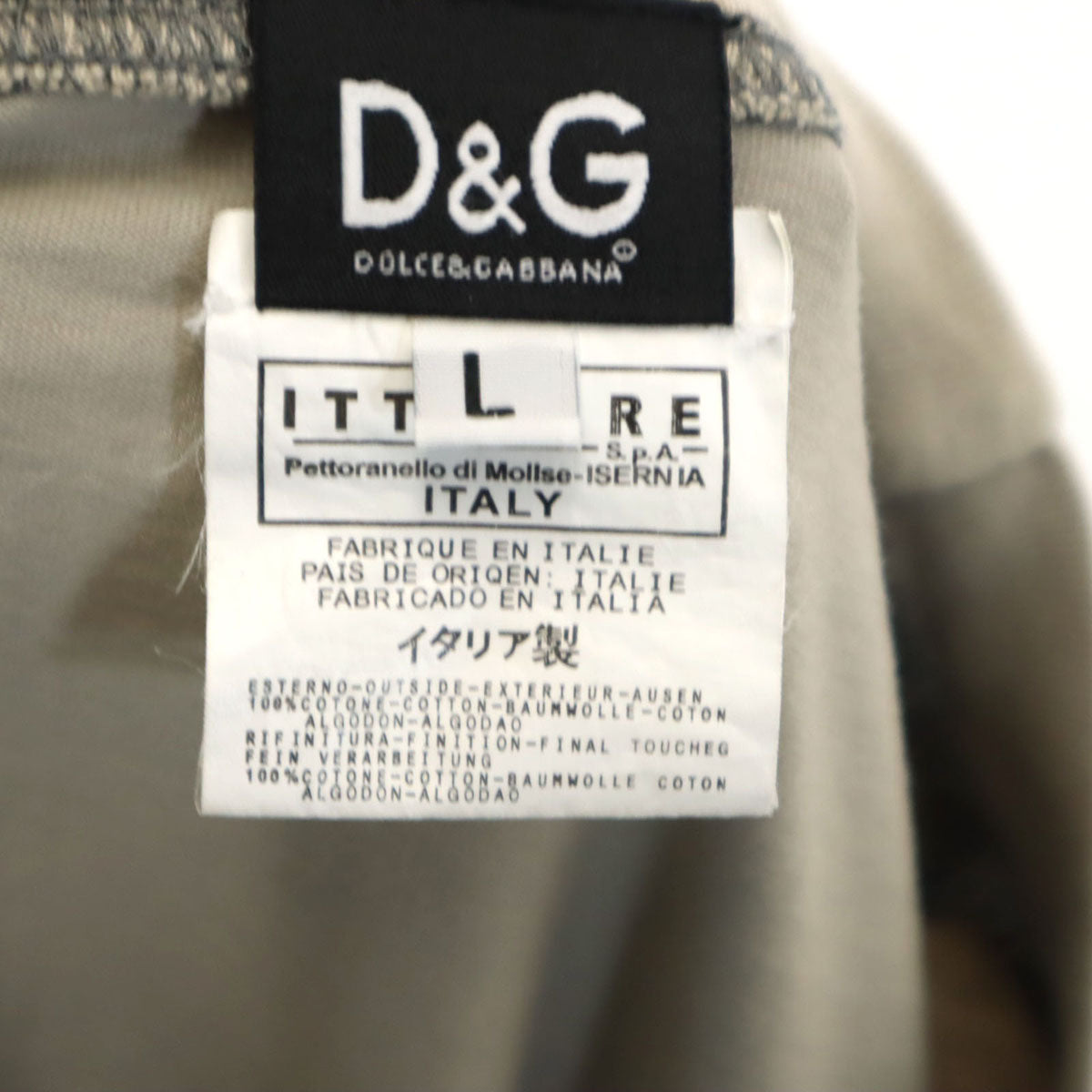 D&G DOLCE&GABBANA ディーアンドジードルチェアンドガッバーナ イタリア製 半袖 コーデュロイ切替 Tシャツ L グレージュ系 メンズ
