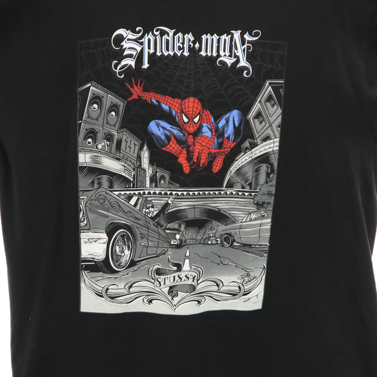 STUSSY ステューシー MARVEL COMICS マーベル コラボ スパイダーマン 半袖 Tシャツ M ブラック メンズ