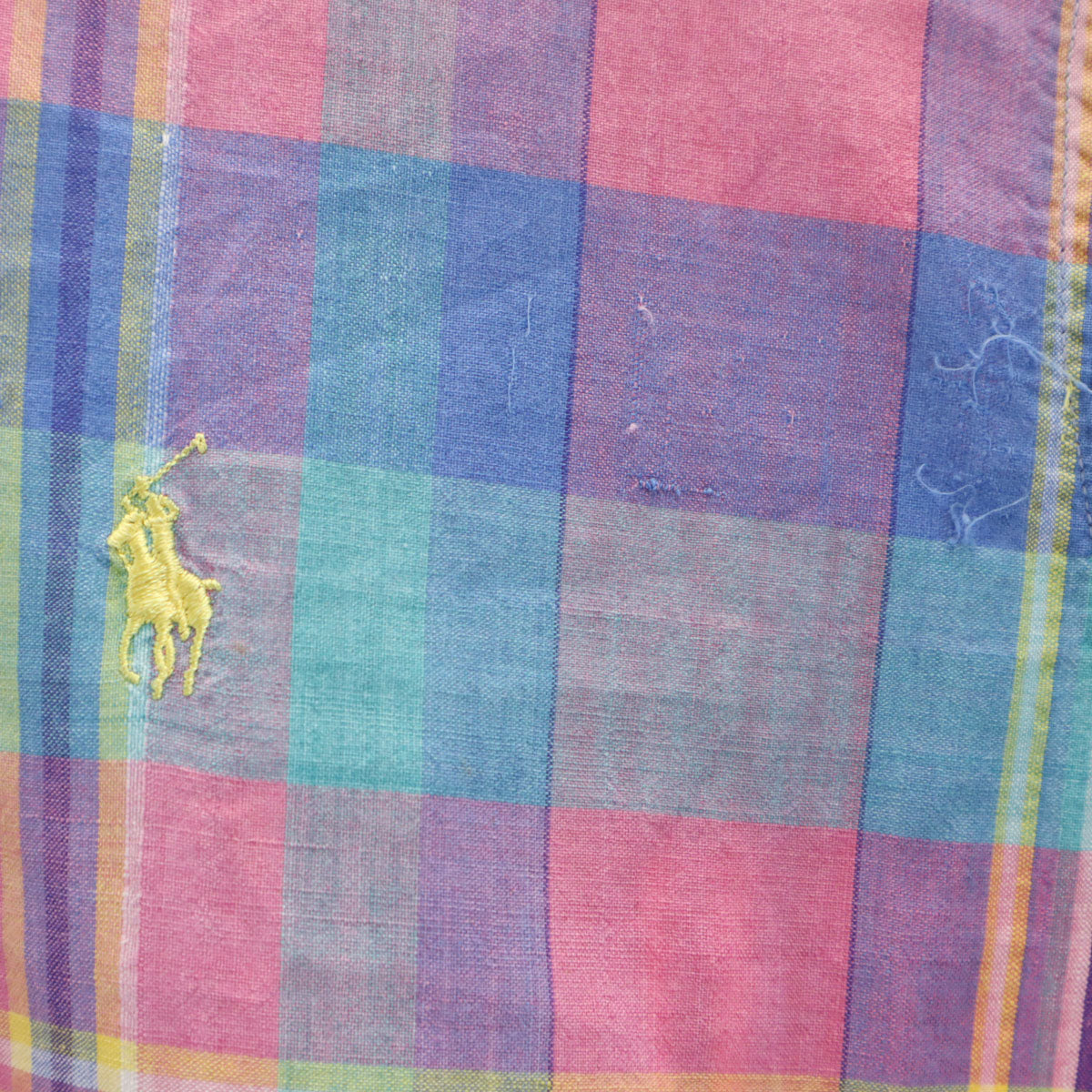 Polo by Ralph Lauren ポロバイラルフローレン 80s USA製 ボーイズ ヴィンテージ 緑タグ マドラスチェック柄 半袖 ボタンダウンシャツ 20 ブルー系 キッズ