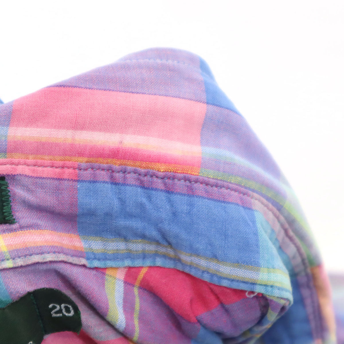 Polo by Ralph Lauren ポロバイラルフローレン 80s USA製 ボーイズ ヴィンテージ 緑タグ マドラスチェック柄 半袖 ボタンダウンシャツ 20 ブルー系 キッズ