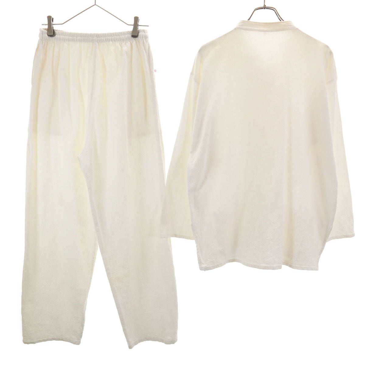 Euro Military ユーロミリタリー 長袖 チャイナ風 シャツ 上下 セットアップ 48 ホワイト系 メンズ