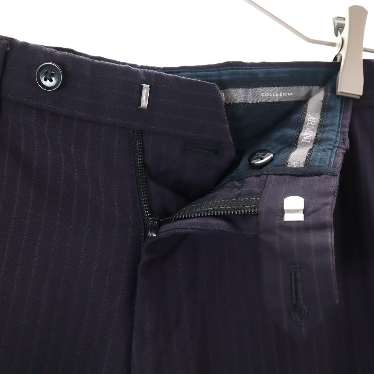 ARMANI COLLEZIONI アルマーニ コレツィオーニ イタリア製 ストライプ パンツスーツ 上下 セットアップ 46 ネイビー系 メンズ