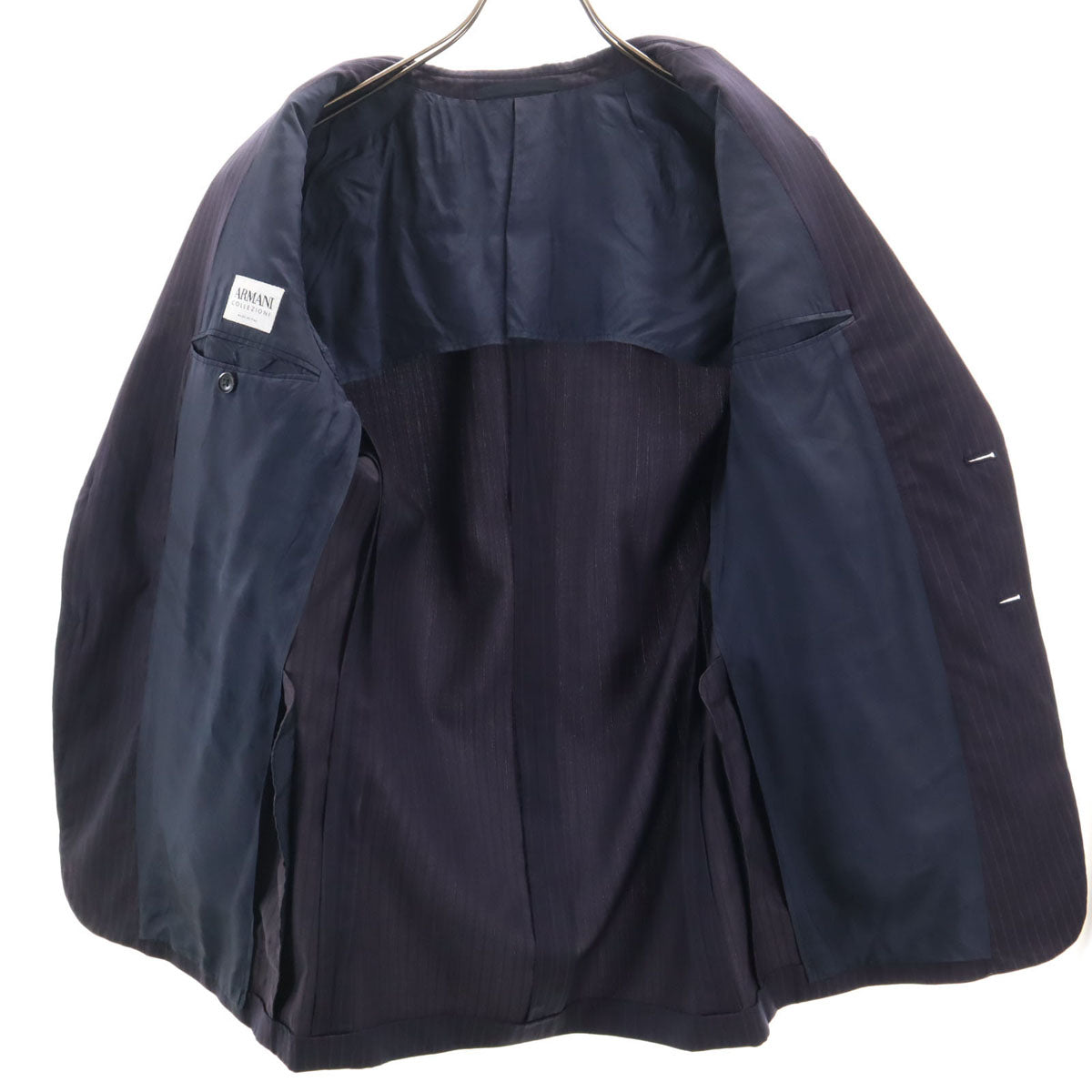 ARMANI COLLEZIONI アルマーニ コレツィオーニ イタリア製 ストライプ パンツスーツ 上下 セットアップ 46 ネイビー系 メンズ