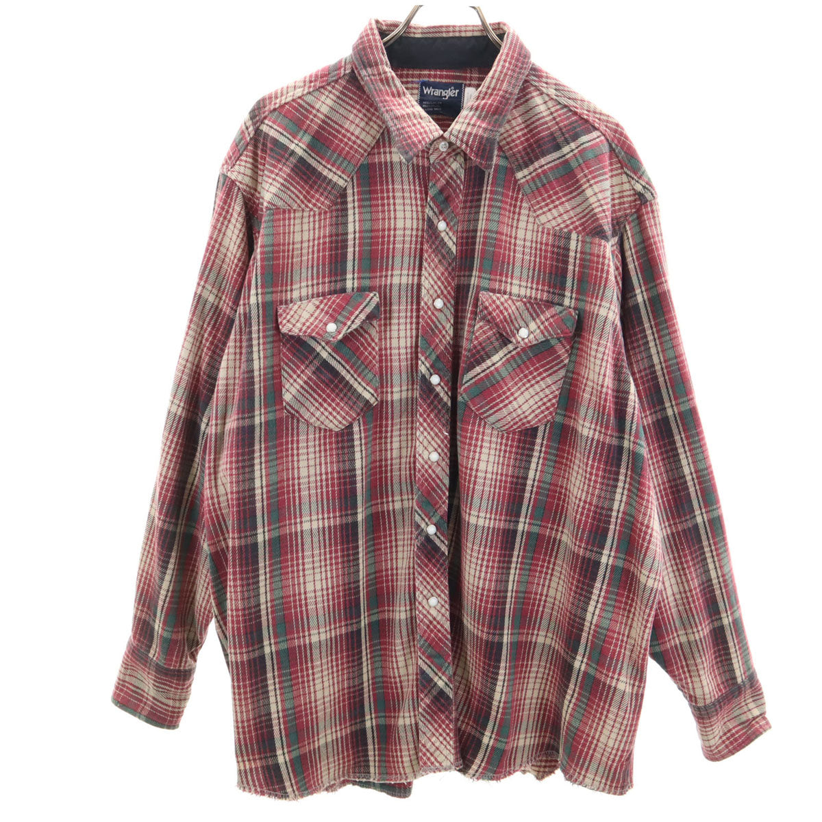 Wrangler ラングラー 90s オールド チェック柄 長袖 ウエスタンシャツ XL レッド系 メンズ