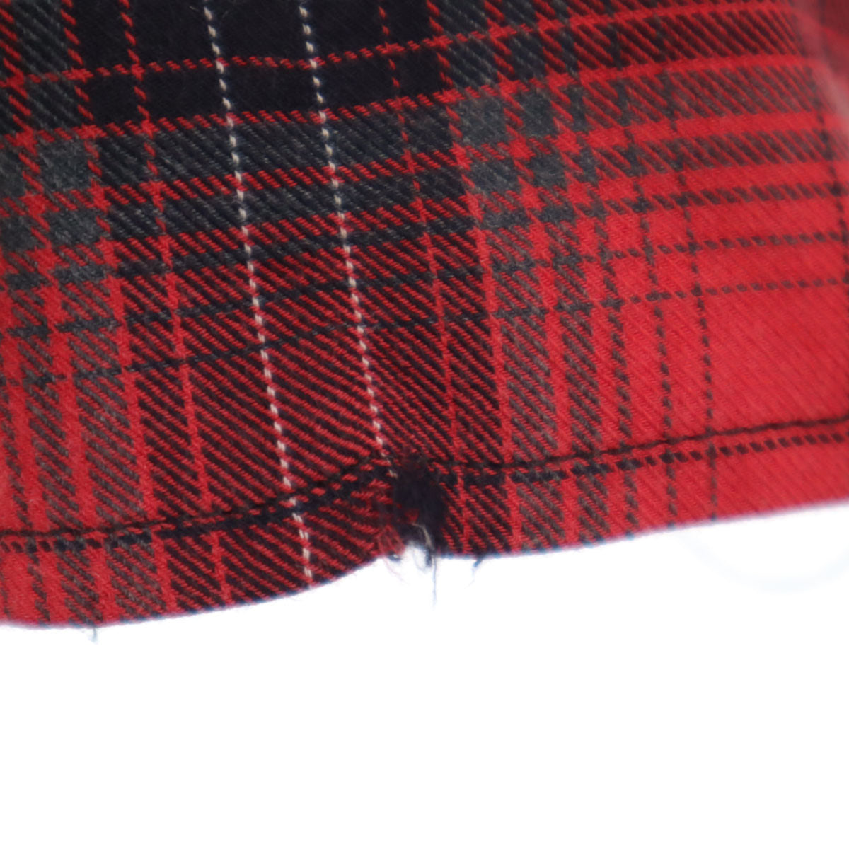 AMIRI アミリ USA製 カシミヤブレンド チェック柄 長袖 カットオフ加工 シャツ S レッド系 メンズ