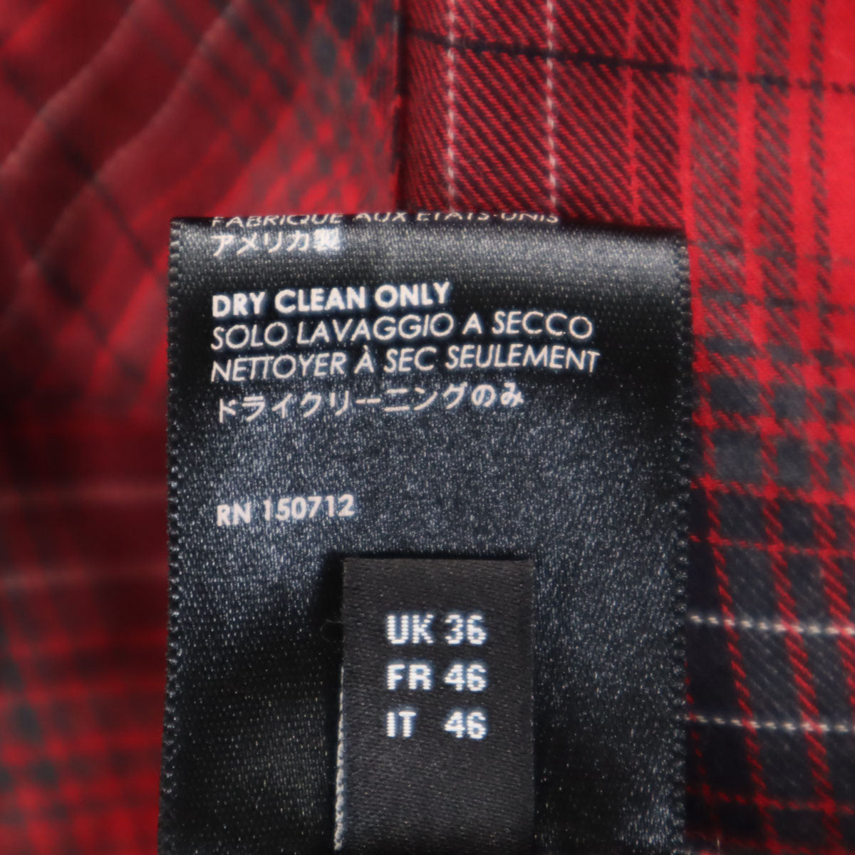 AMIRI アミリ USA製 カシミヤブレンド チェック柄 長袖 カットオフ加工 シャツ S レッド系 メンズ