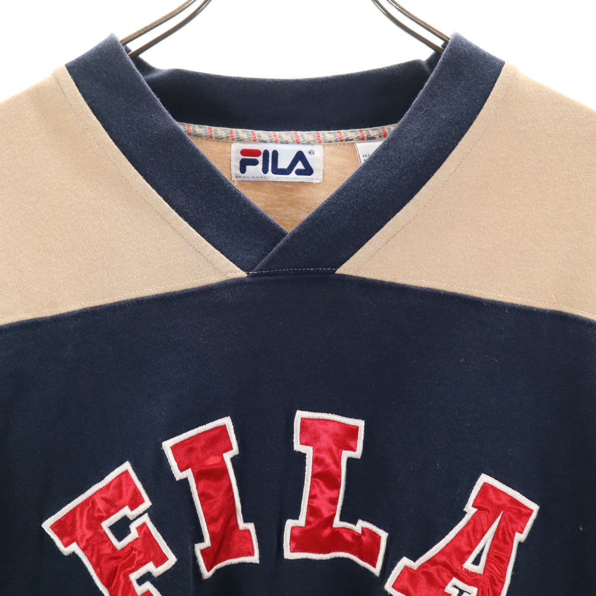 FILA フィラ 90s オールド 長袖 Vネック Tシャツ L ネイビー ロンT メンズ