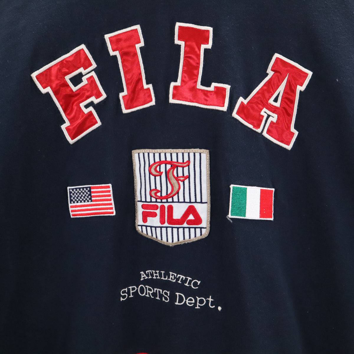 FILA フィラ 90s オールド 長袖 Vネック Tシャツ L ネイビー ロンT メンズ