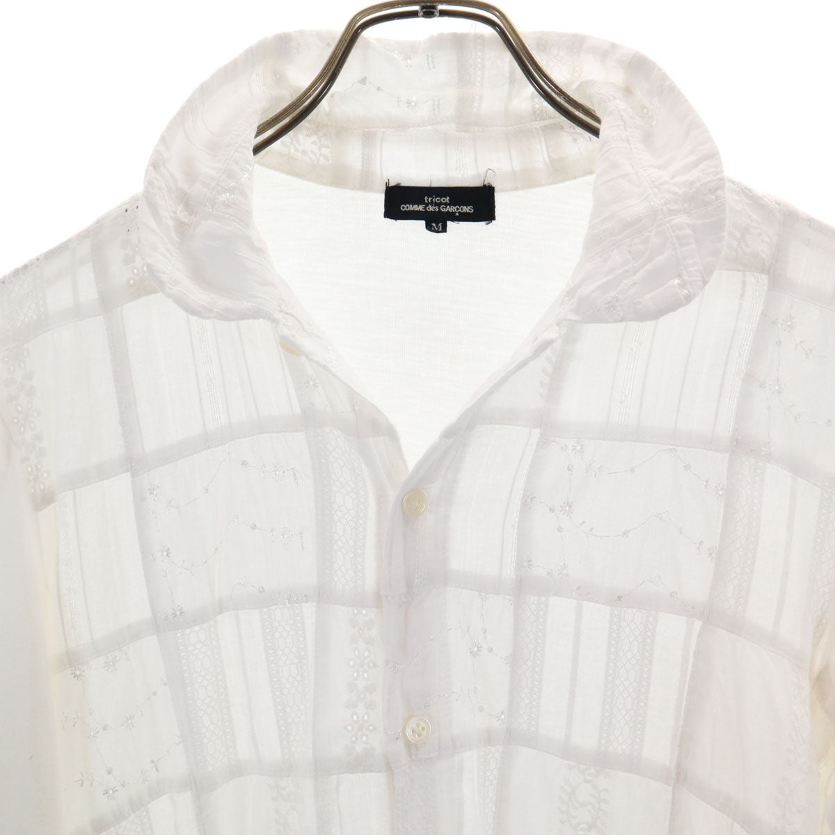 tricot COMME des GARCONS トリココムデギャルソン 7分袖 レースパッチワーク切替 シャツ M ホワイト レディース