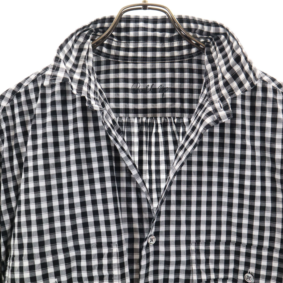 PORTER CLASSIC ポータークラシック 日本製 ギンガムチェック 長袖 ROLL UP シャツ L ブラック メンズ