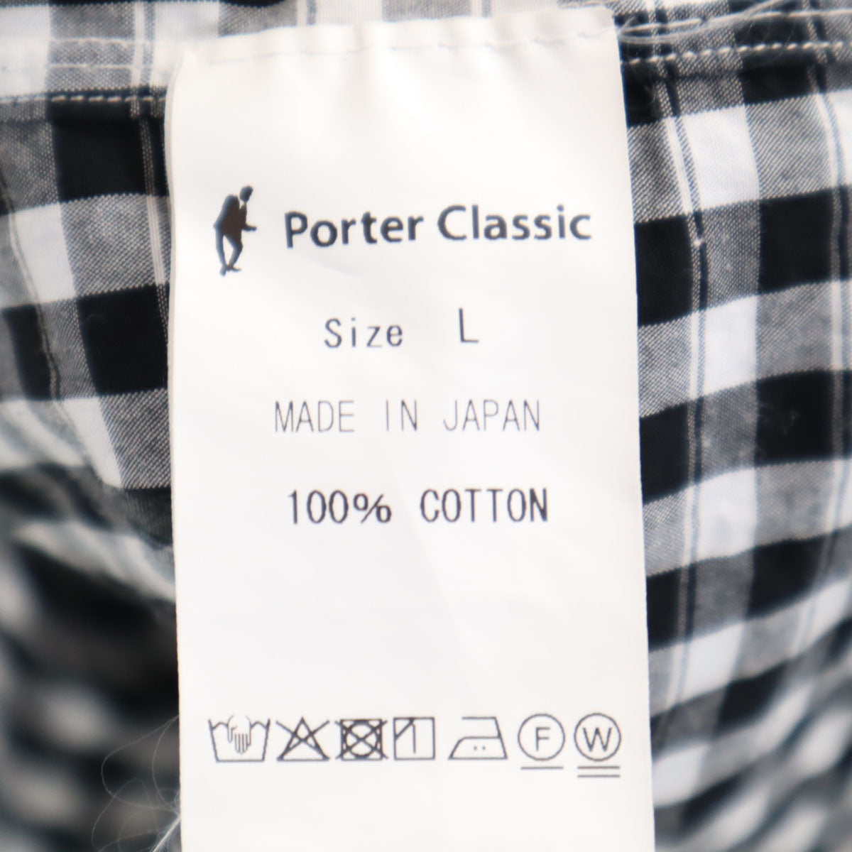 PORTER CLASSIC ポータークラシック 日本製 ギンガムチェック 長袖 ROLL UP シャツ L ブラック メンズ