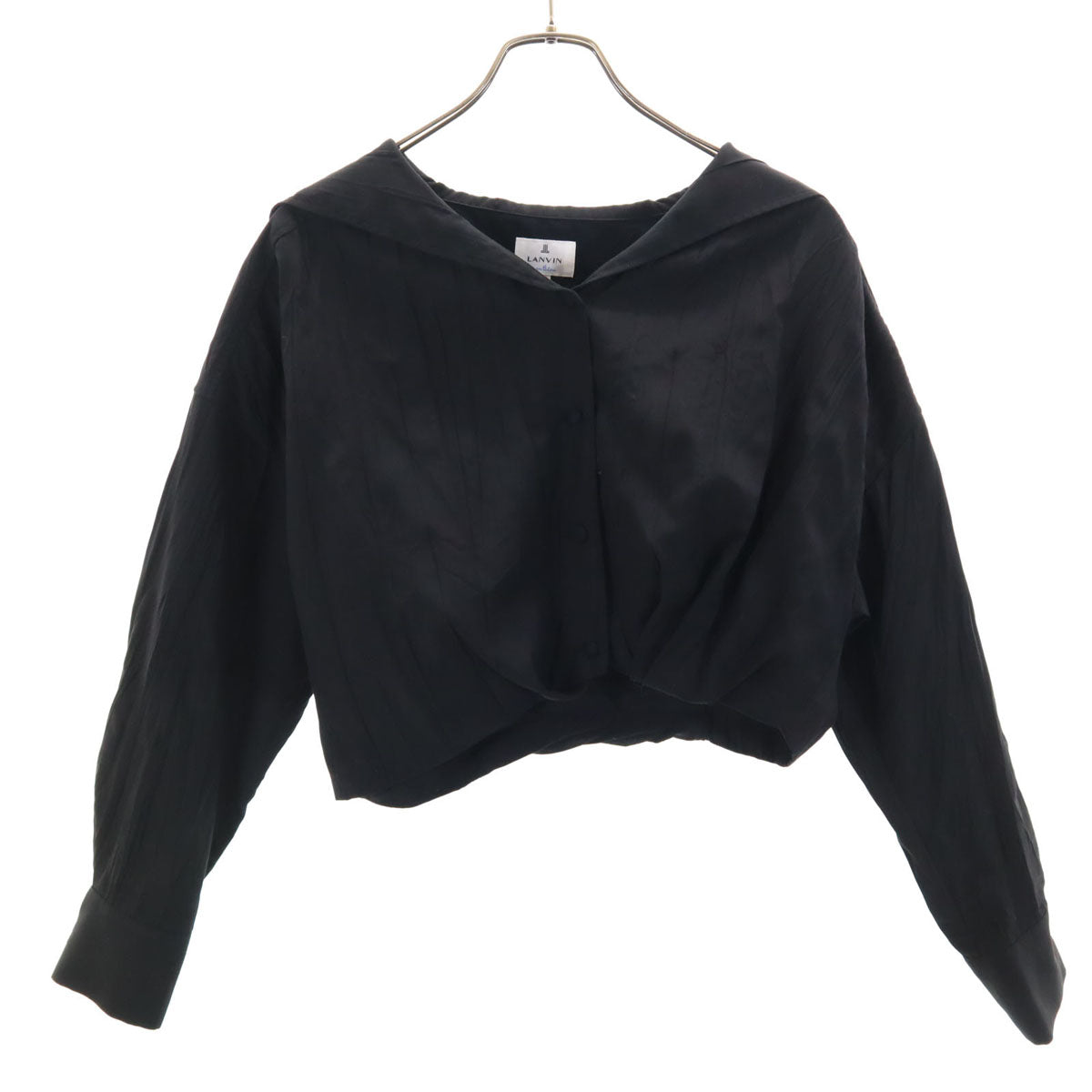 LANVIN en Bleu ランバンオンブルー 長袖 ワッシャー加工 ショート丈 ブラウス 38 ブラック シャツ レディース