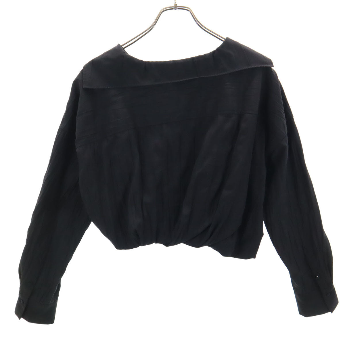 LANVIN en Bleu ランバンオンブルー 長袖 ワッシャー加工 ショート丈 ブラウス 38 ブラック シャツ レディース