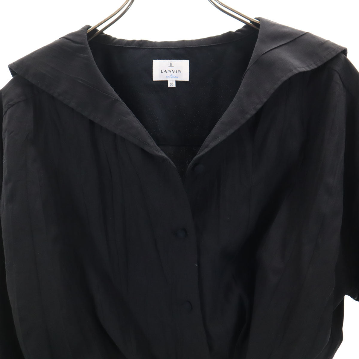 LANVIN en Bleu ランバンオンブルー 長袖 ワッシャー加工 ショート丈 ブラウス 38 ブラック シャツ レディース