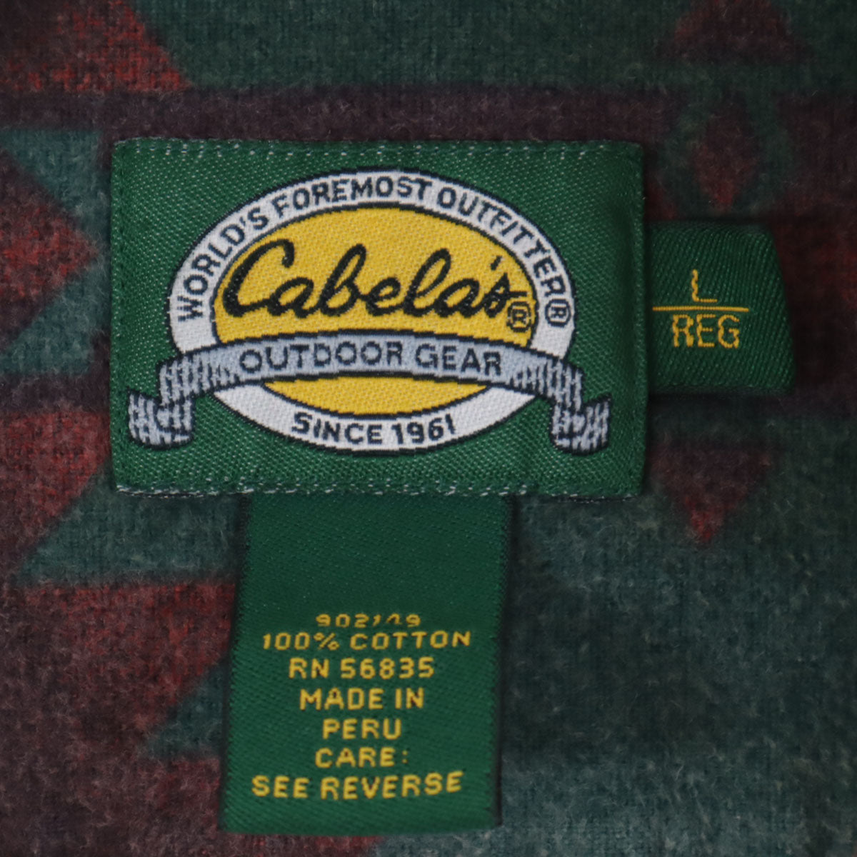 CABELA'S カベラス 総柄 長袖 ボタンダウンシャツ L グリーン系 アウトドア メンズ