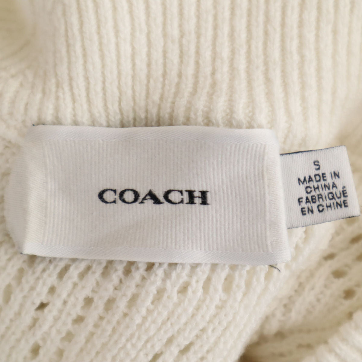 COACH コーチ 長袖 Vネック ニット S オフホワイト レディース