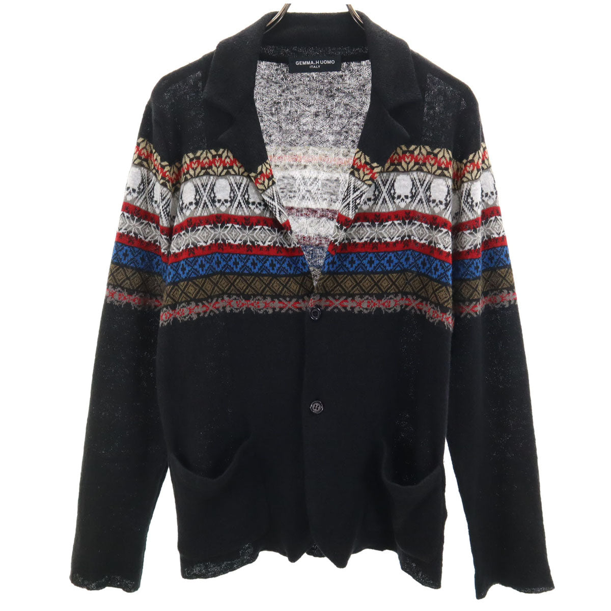 GEMMA.H UOMO ジャンマアッカウォモ イタリア製 リネン スカル 長袖 ニットカーディガン S ブラック メンズ
