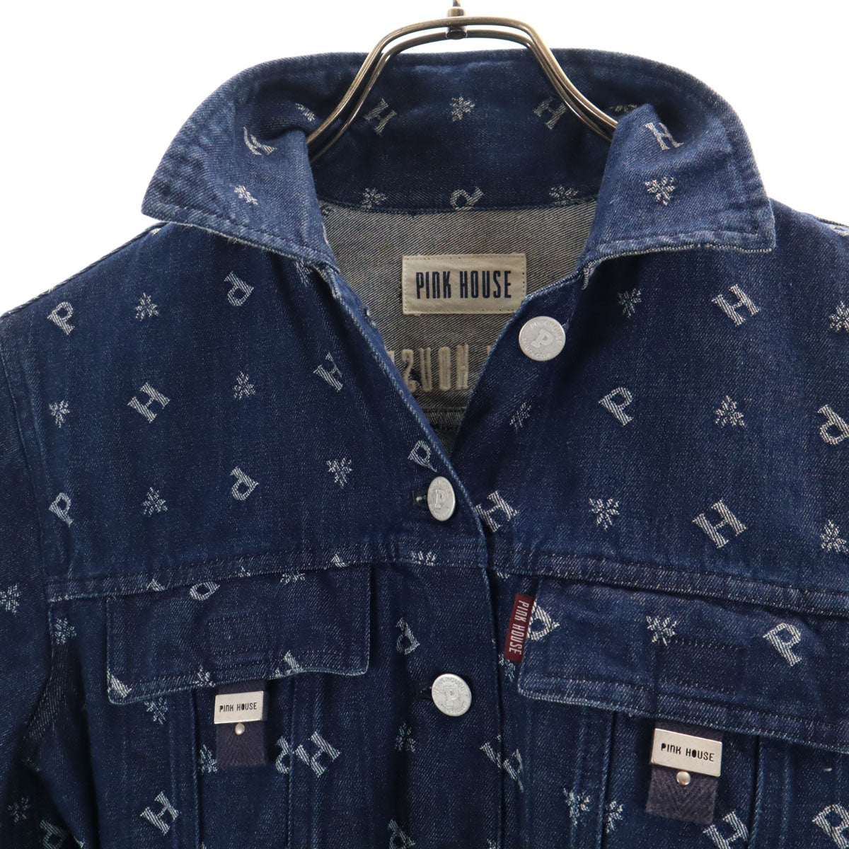 PINK HOUSE ピンクハウス 総柄 デニムジャケット M インディゴ ジージャン トラッカー レディース