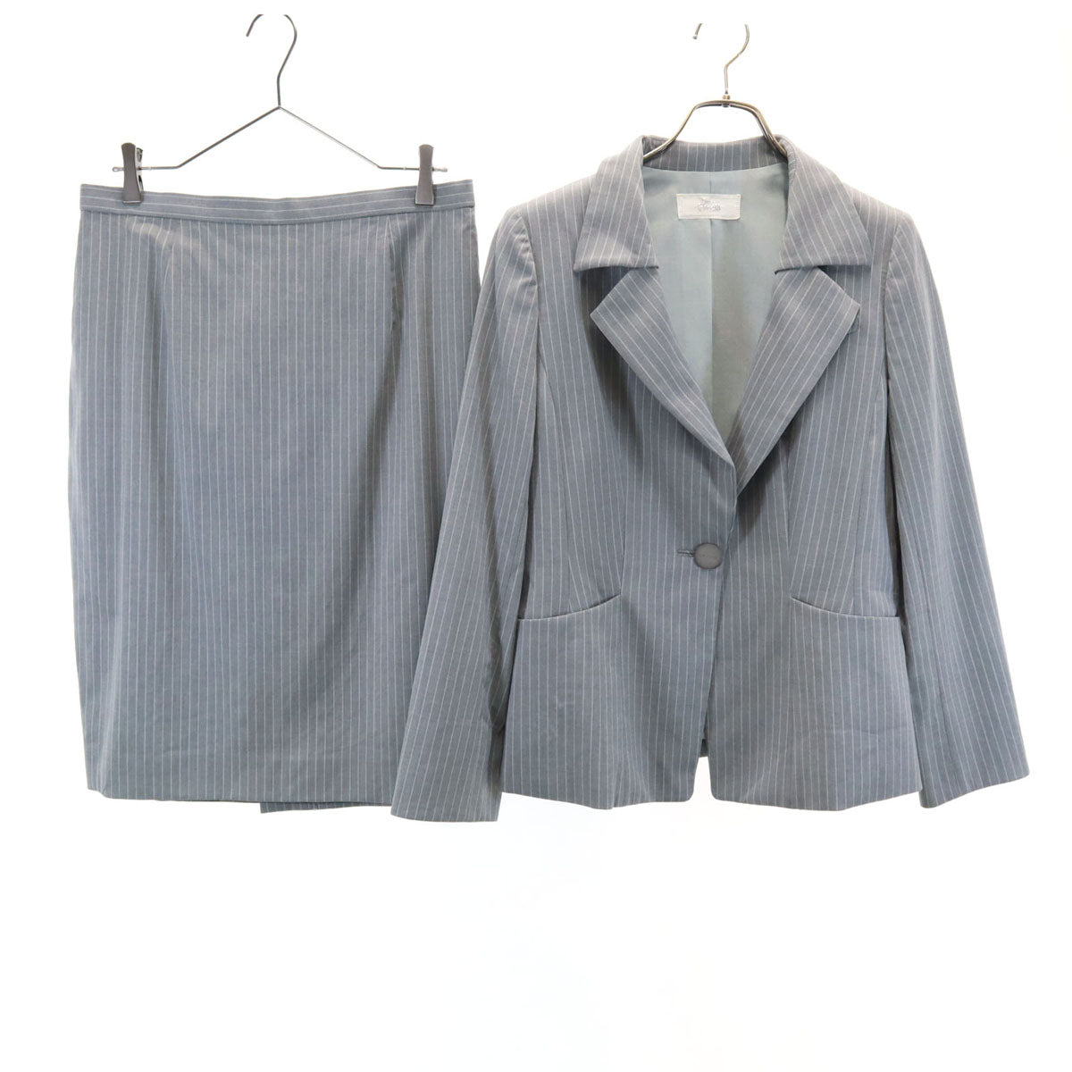 銀座マギー ストライプ柄 ロロピアーナ スカートスーツ 上下 セットアップ 42 グレー x Loro Piana レディース