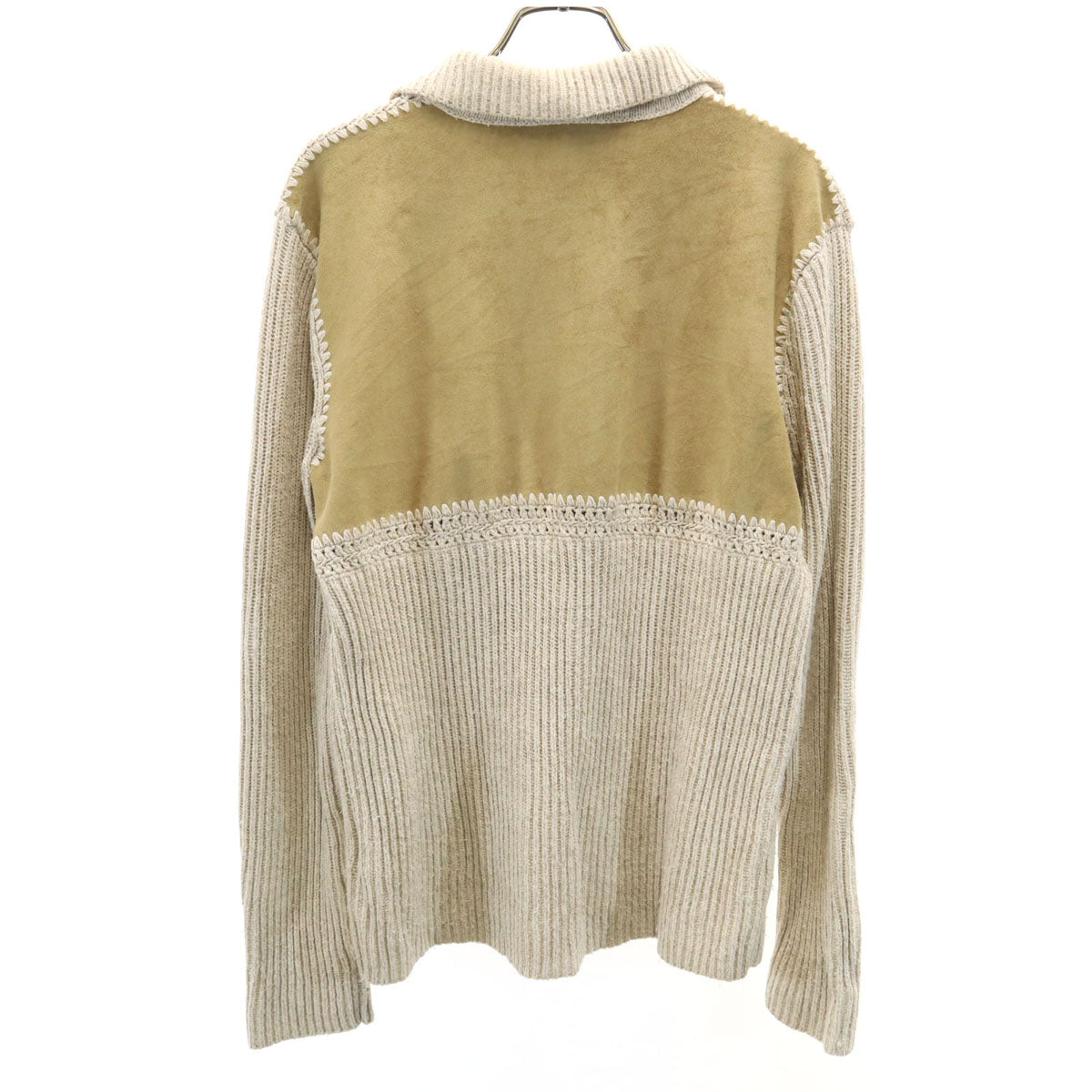 RALPH LAUREN PETITE ラルフローレン ペティート シルク リネンブレンド フェイクスエード切替 ニットジャケット P/M ベージュ レディース