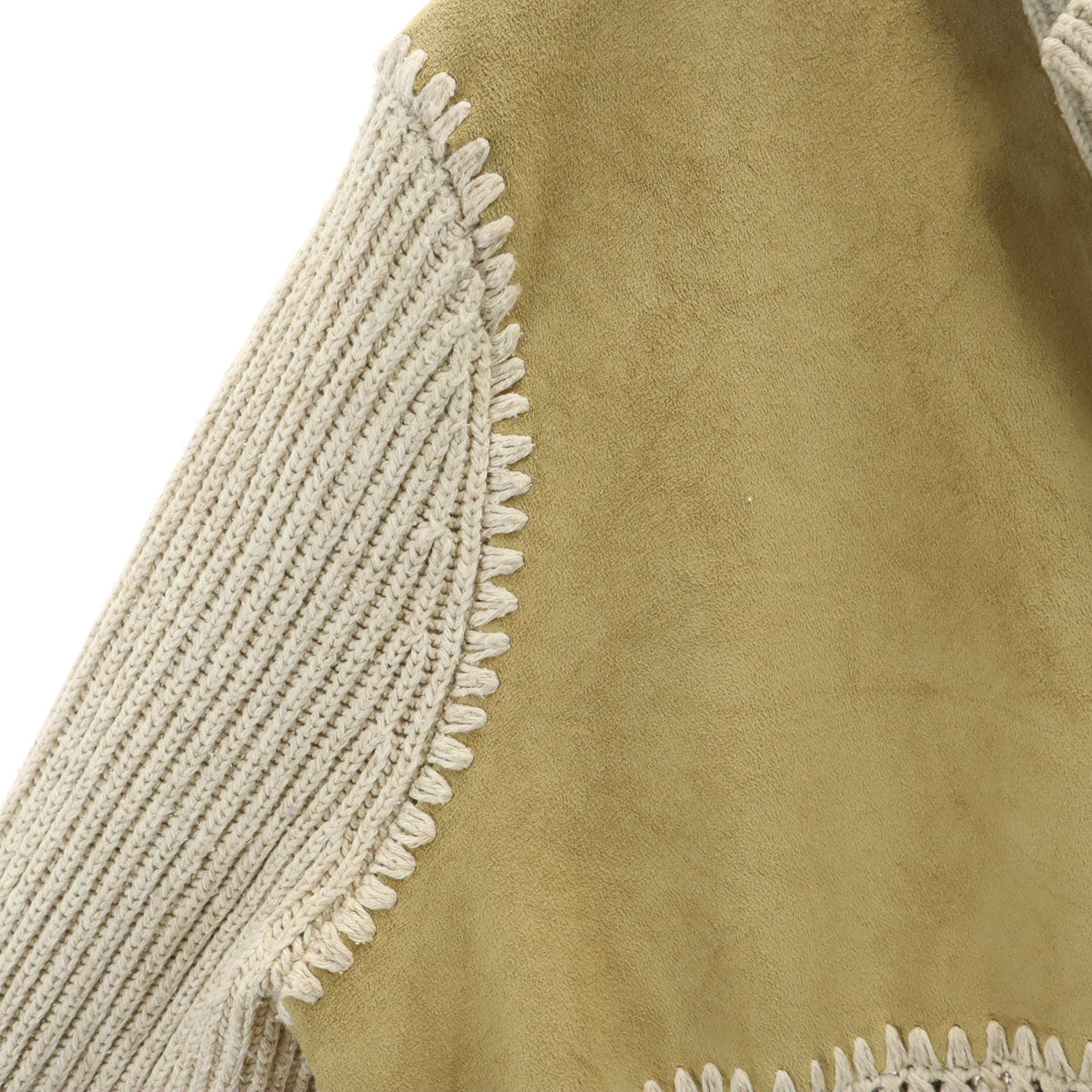 RALPH LAUREN PETITE ラルフローレン ペティート シルク リネンブレンド フェイクスエード切替 ニットジャケット P/M ベージュ レディース