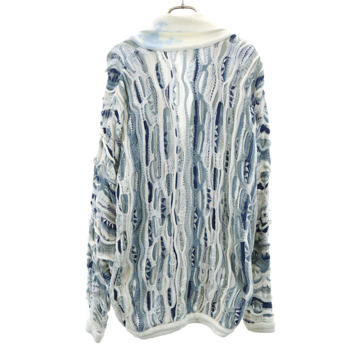 COOGI クージー 90s オーストラリア製 オールド 総柄 長袖 ショールカラー 3D ニットカーディガン SS ホワイト メンズ