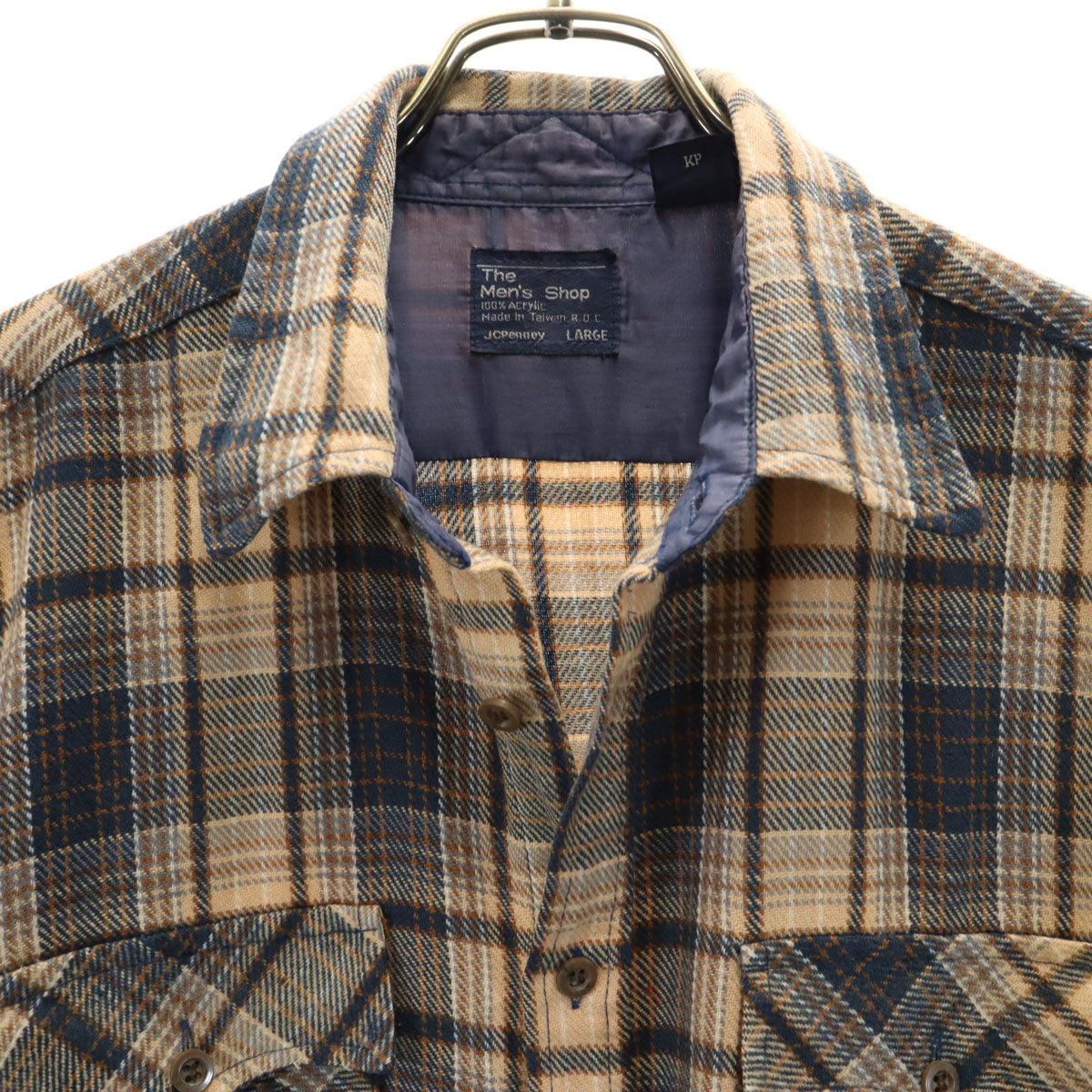 The Men's Shop ザ メンズショップ 80s ヴィンテージ チェック柄 長袖 シャツ L ベージュ JC Penney メンズ