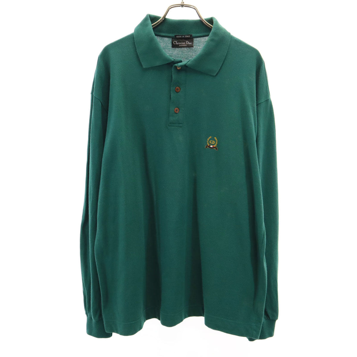 Christian Dior MONSIEUR クリスチャンディオール ムッシュ 90s イタリア製 オールド 長袖 ポロシャツ L グリーン メンズ