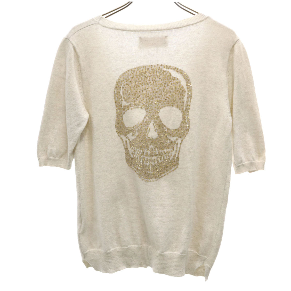 ZADIG&VOLTAIRE DELUXE ザディグエヴォルテールデラックス バック スカル 5分袖 ニットカーディガン TS ベージュ系 レディース