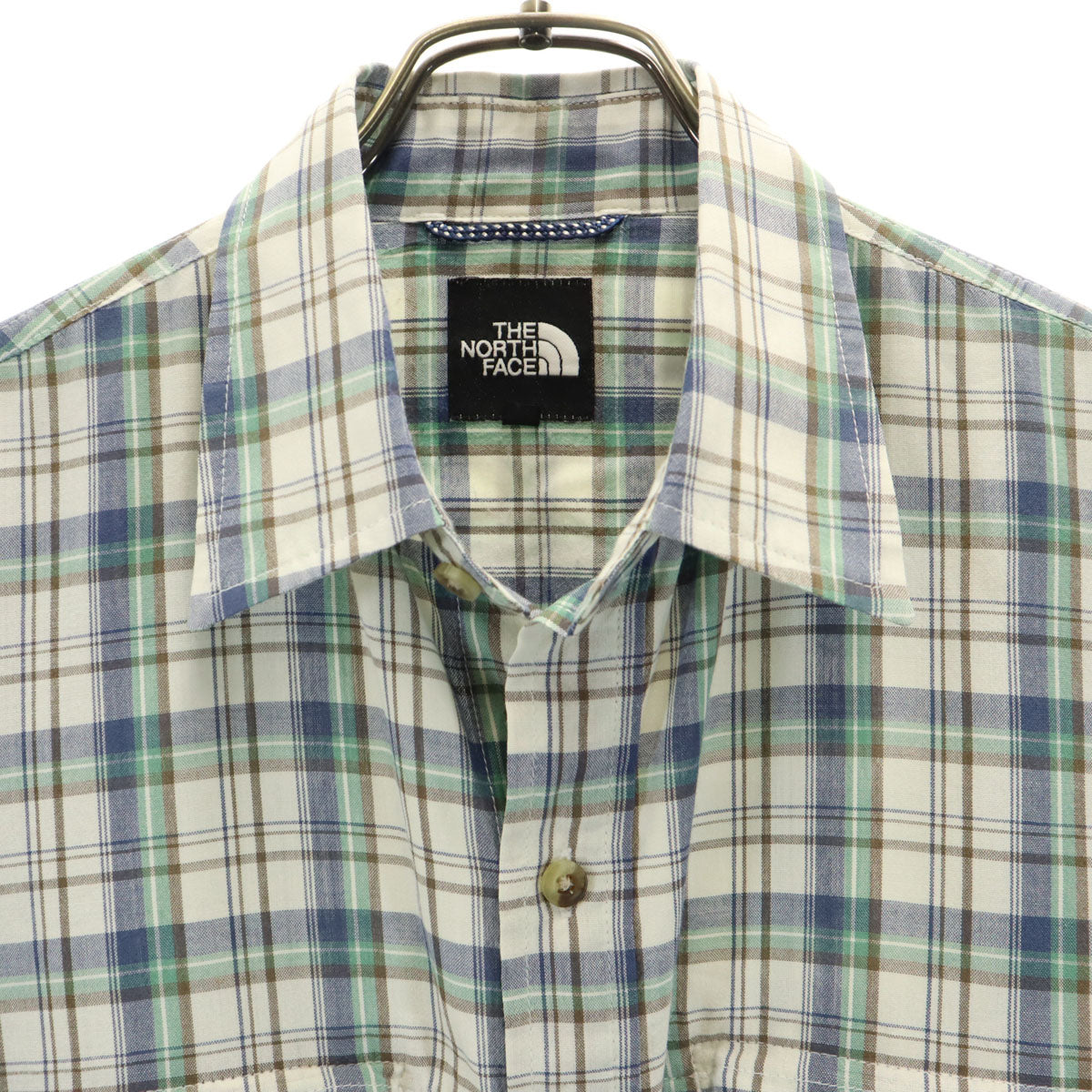 THE NORTH FACE ノースフェイス チェック柄 長袖 ベンチレーション シャツ M アイボリー系 ロールアップ袖 メンズ