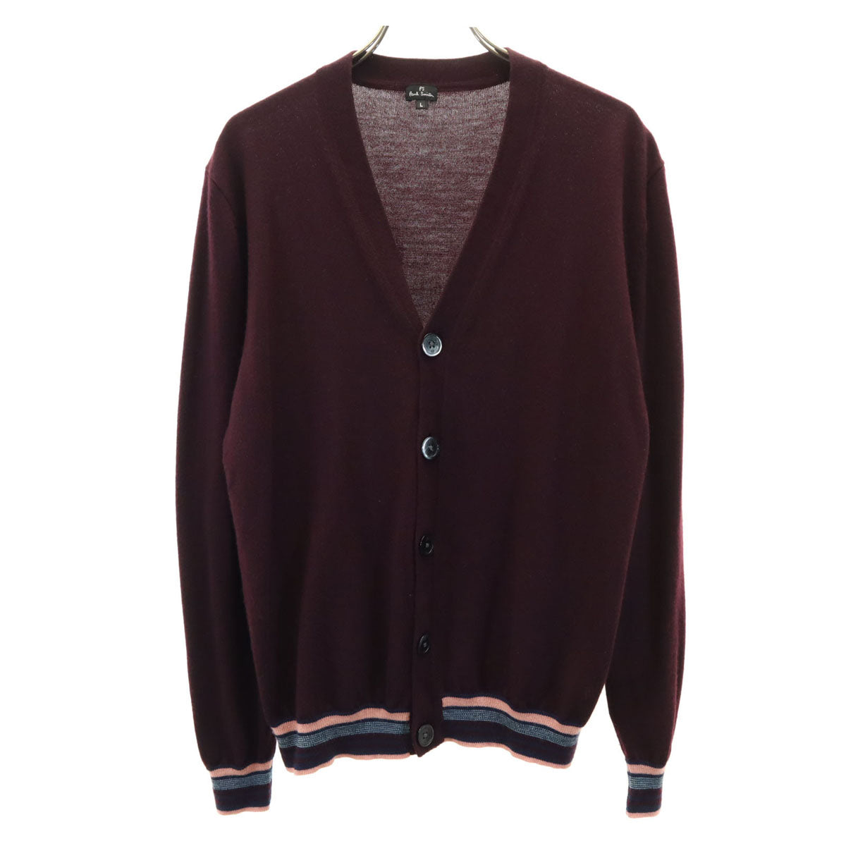 PS Paul Smith ピーエスポールスミス 長袖 Vネック ニットカーディガン L バーガンディー メンズ