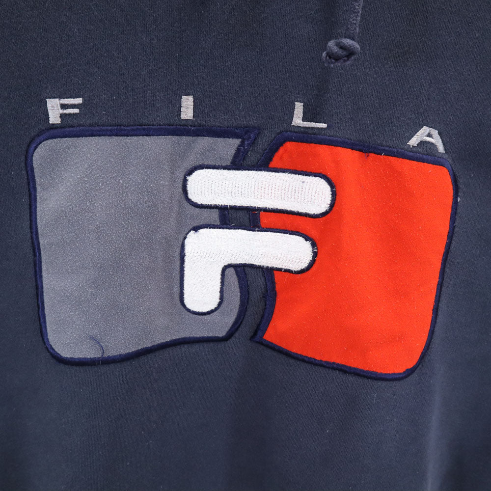 FILA フィラ 90s オールド ロゴ刺繍 長袖 スウェットパーカー S ネイビー メンズ